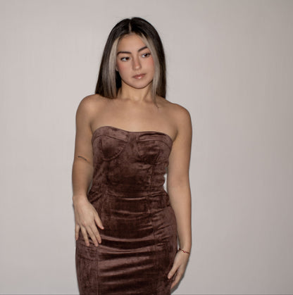 Sweet Cocoa Suede Midi Dress