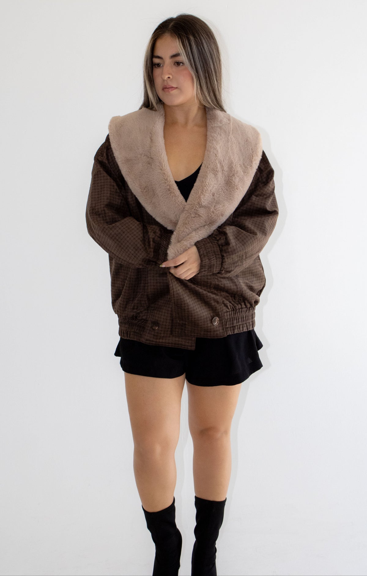 Marlowe Plaid Contrast Collar Coat