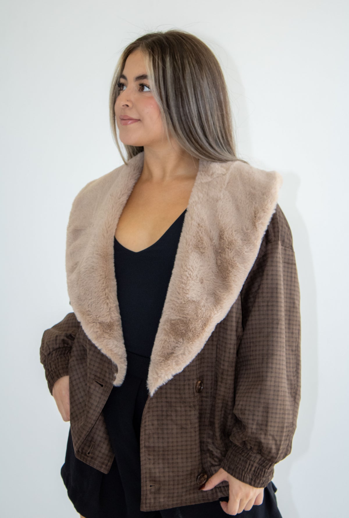 Marlowe Plaid Contrast Collar Coat
