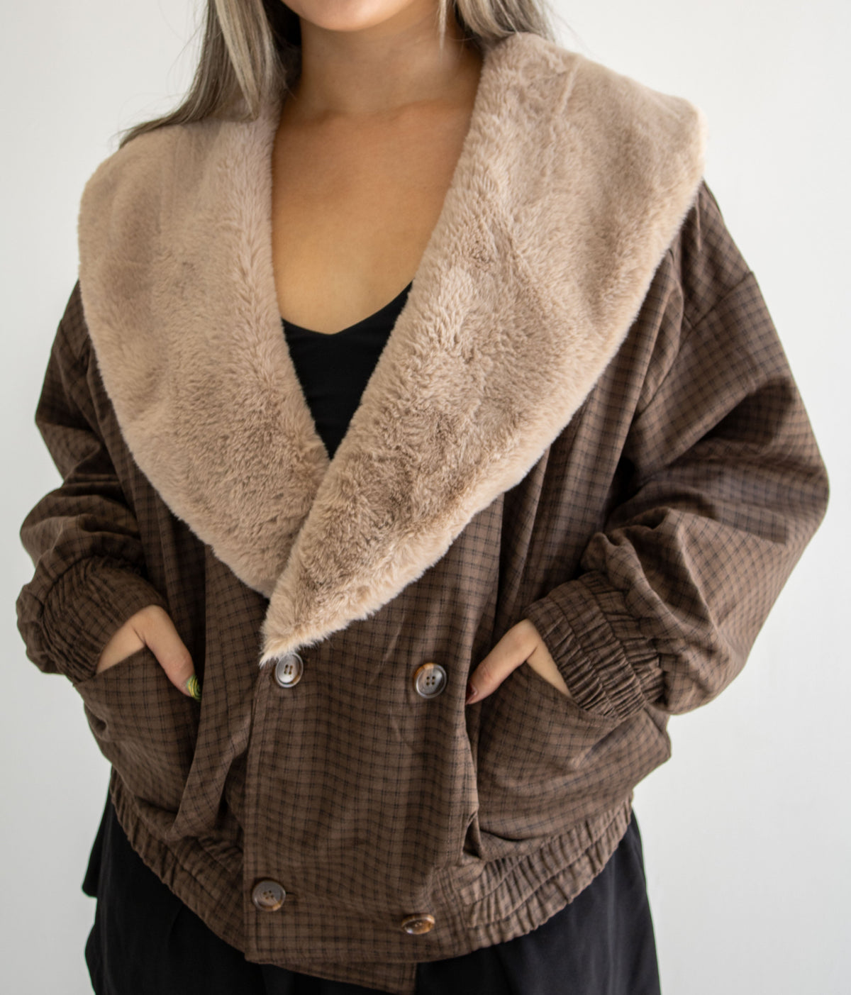 Marlowe Plaid Contrast Collar Coat