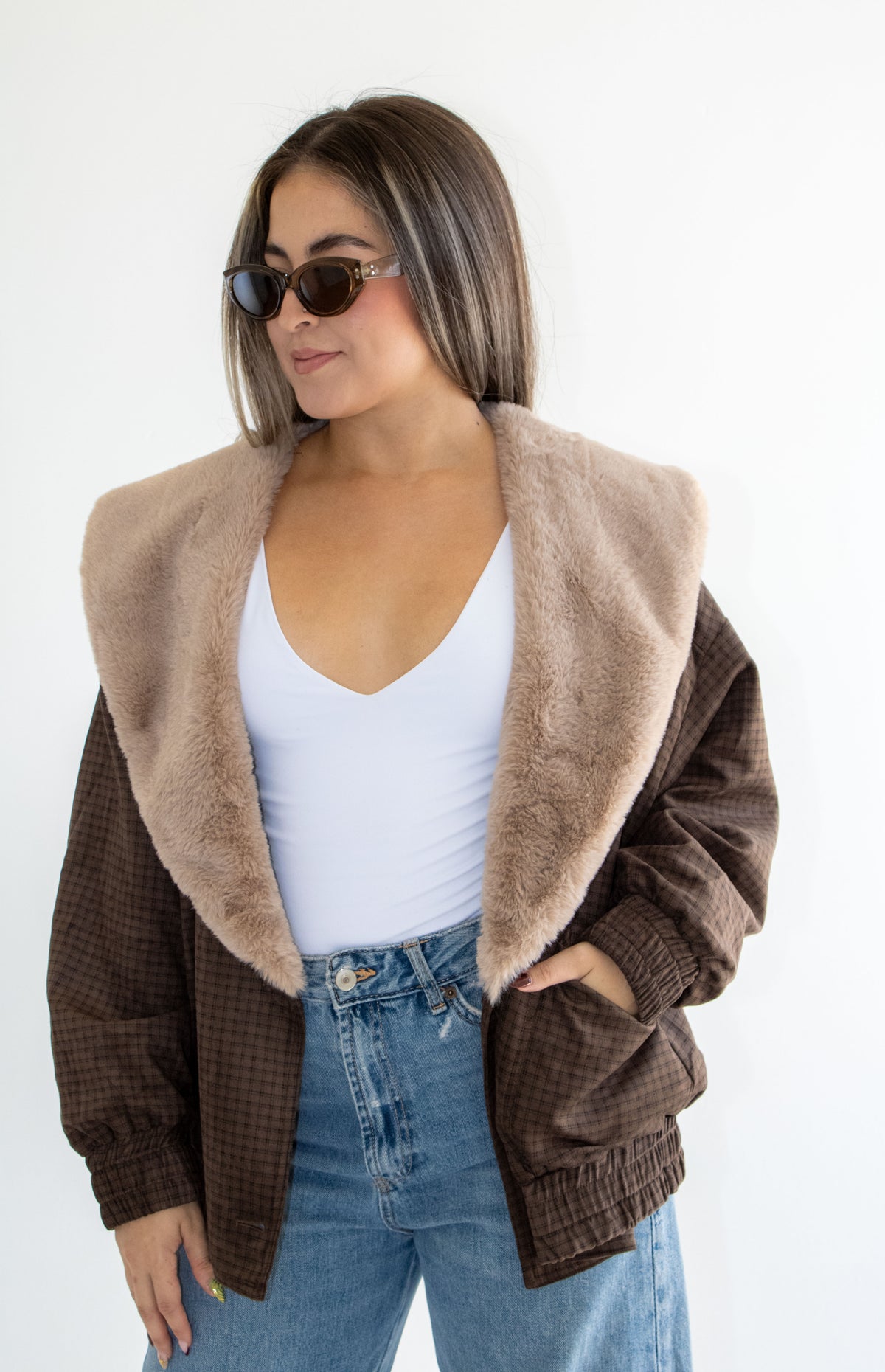 Marlowe Plaid Contrast Collar Coat