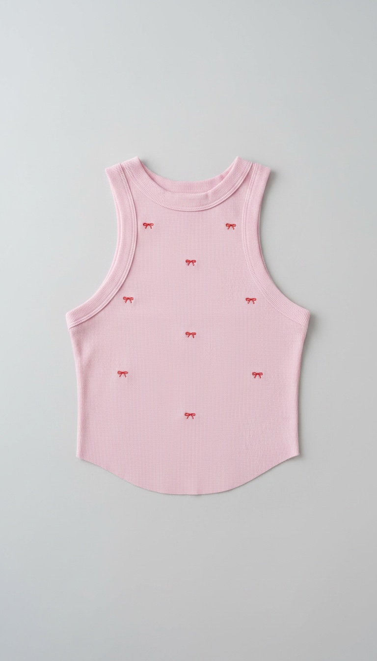 Sweet Bow Embroidered Ribbed Tank