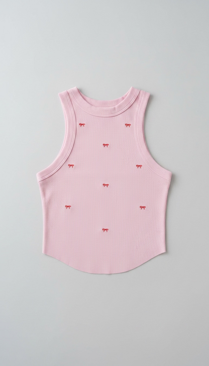 Sweet Bow Embroidered Ribbed Tank