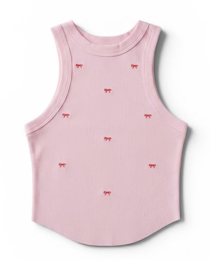 Sweet Bow Embroidered Ribbed Tank