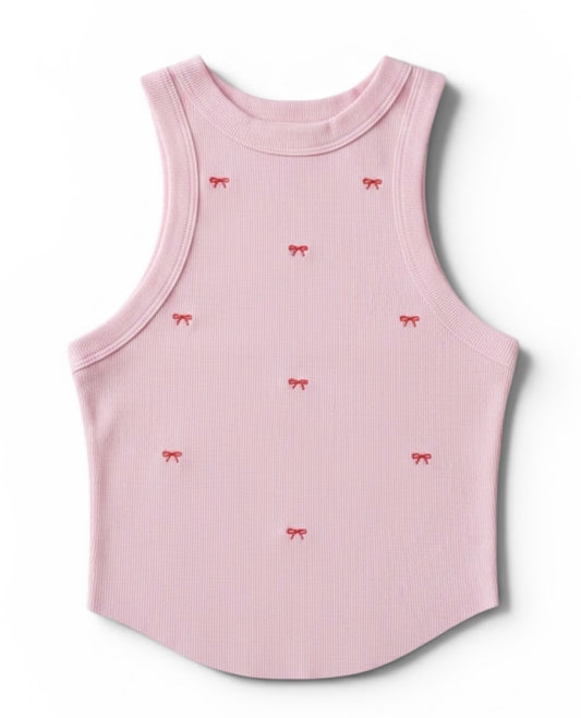 Sweet Bow Embroidered Ribbed Tank